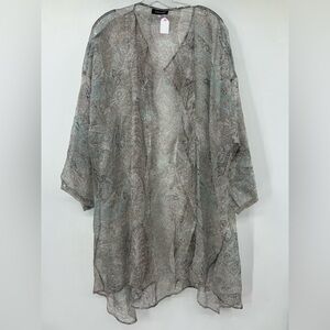 Eskander 100% Silk Sheer Organza Kimono Jacket Green Gray Paisley M/L $1000